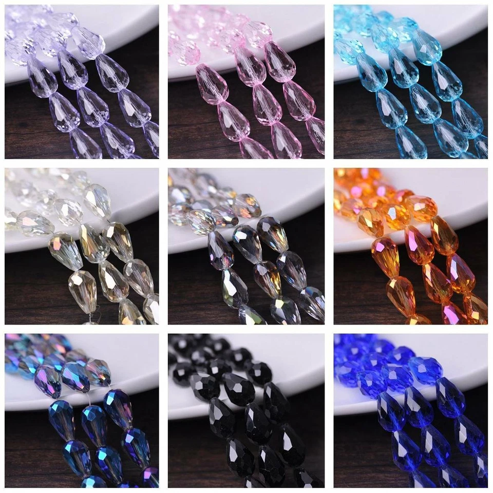 Crystal Glass Teardrop Faceted Loose Craft Beads lot 5x3 7x5 12x8 15x10 18x12mm - Image 2 of 4