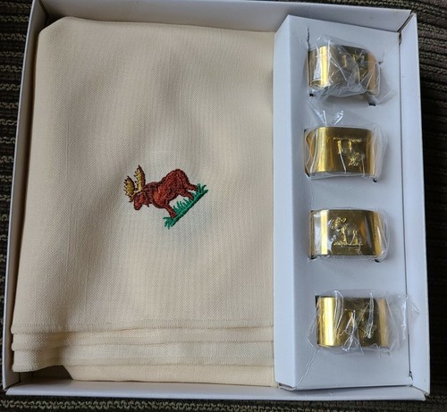 Serviettes vintage Perfect Together Heart Moose Lodge et anneaux de serviette en laiton NEUF - Photo 1/9