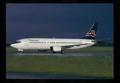 Aviation Airplane Airline postcard Transmed Boeing 737-4YO SU-BLL Munich JJ 387
