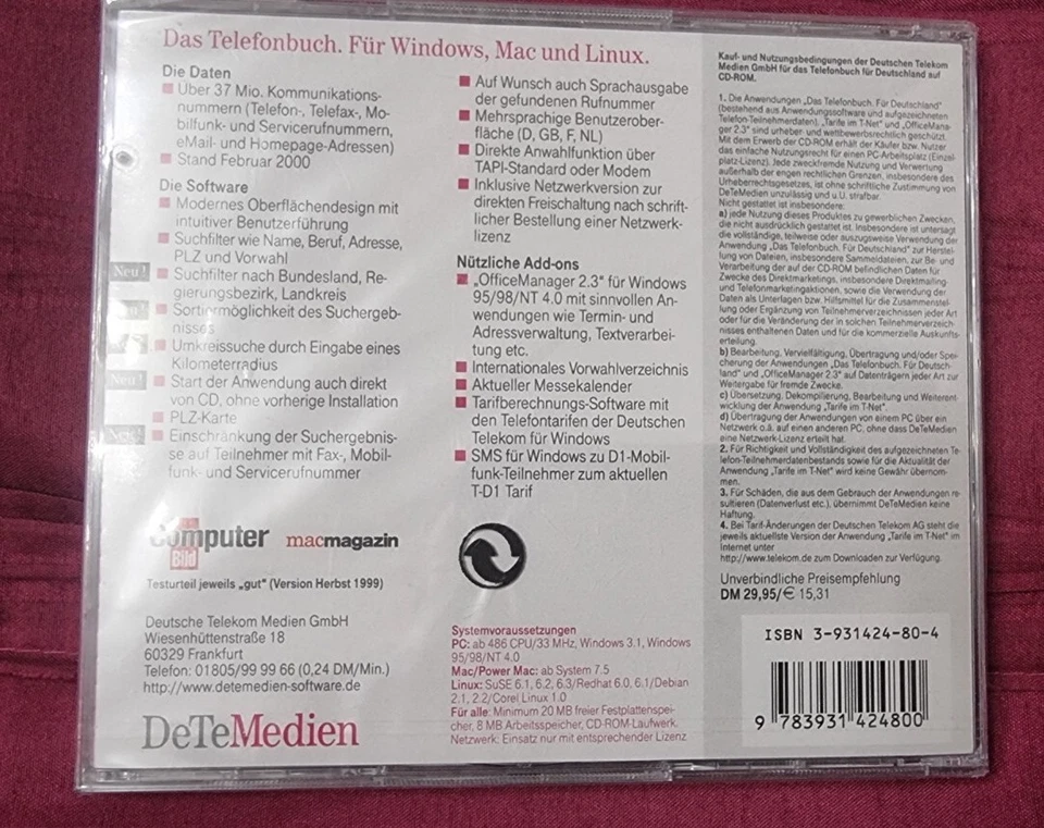 Das Telefonbuch für Deutschland Telekom Frühjahr 2000 CD !!! NEU!!! - Bild 2 von 3