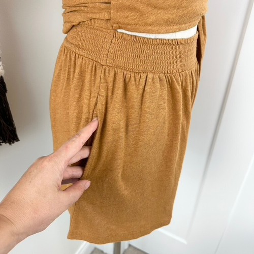 Free People Fauna Linen Blend Jersey Knit Wrap Romper Mustard Women's Sz XS NWT - Picture 8 of 14