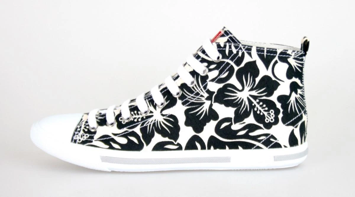 PRADA Hibiscus Canvas Linea Rossa Sneaker 3T5731 Weiss Schwarz NEU - 38,5 39