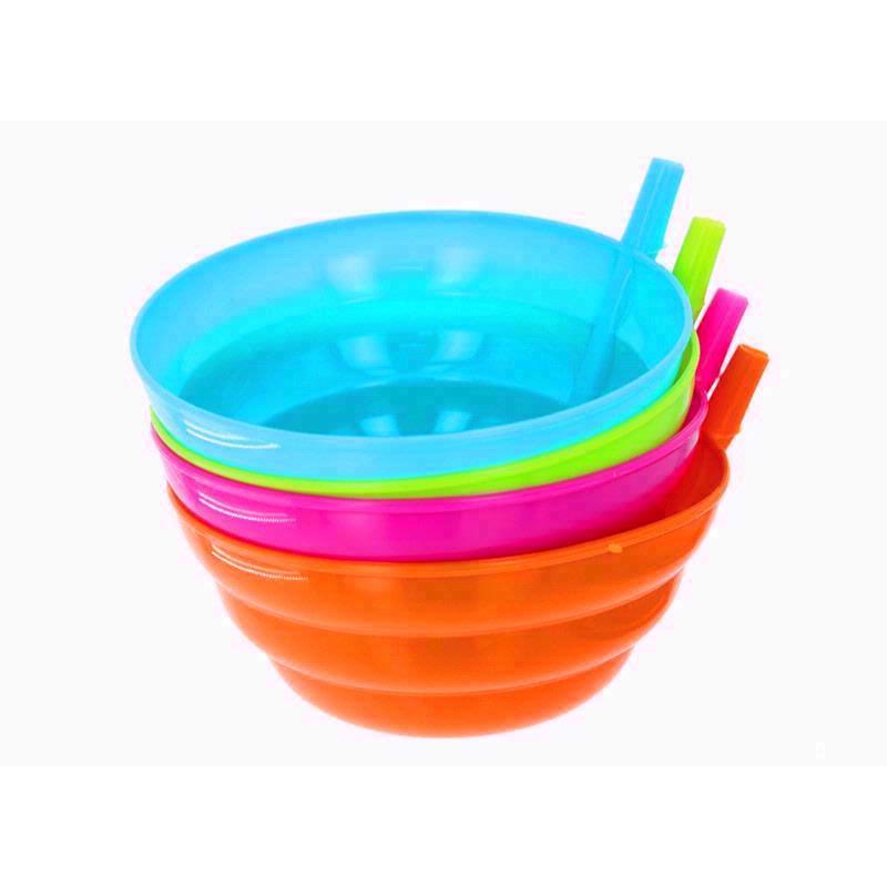 4 X Sip a Bowl Plastic Cereal Bowl with Straw for kids assorted colours