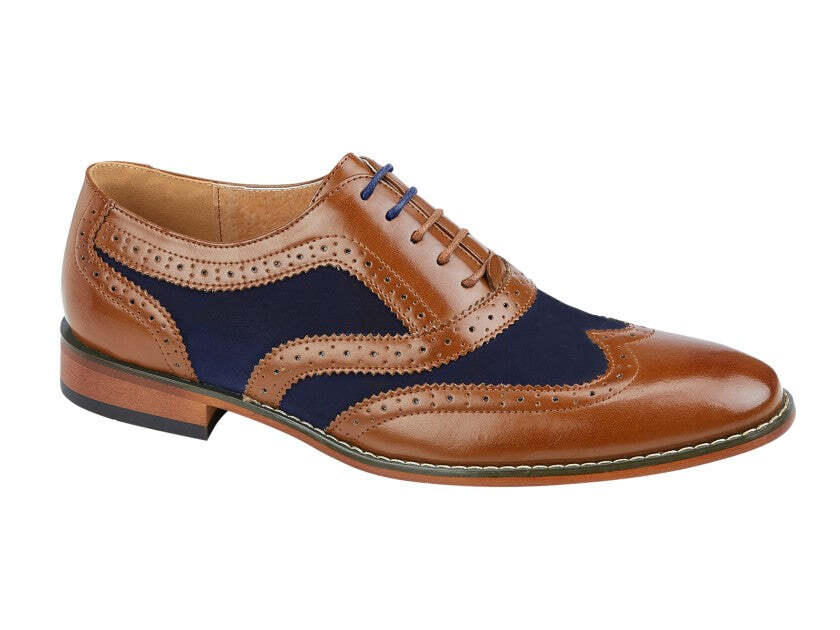 SAOLA Scarpe Oxford uomo GOOR marrone chiaro navy PU pelle scamosciata sintetica 5 occhi brogue suola in resina