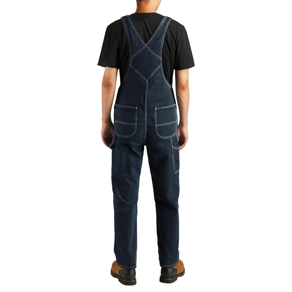 HISEA Men Denim Bib Overalls Dungarees Heavy Duty Workwear Pants Jumpsuit Jeans - Image 2 of 4