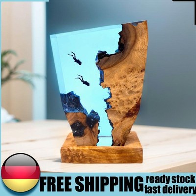 Diving Cave Exploration Theme Night Light USB Charge 2 Divers Resin Table Light