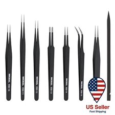 7 x Industrial Precision ESD Tweezers Anti-Static Stainless Steel