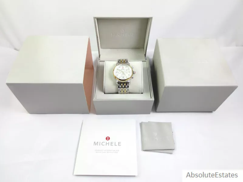 NEW Michele Gold Silver Diamond Two Tone CSX 39 Chronograph Watch