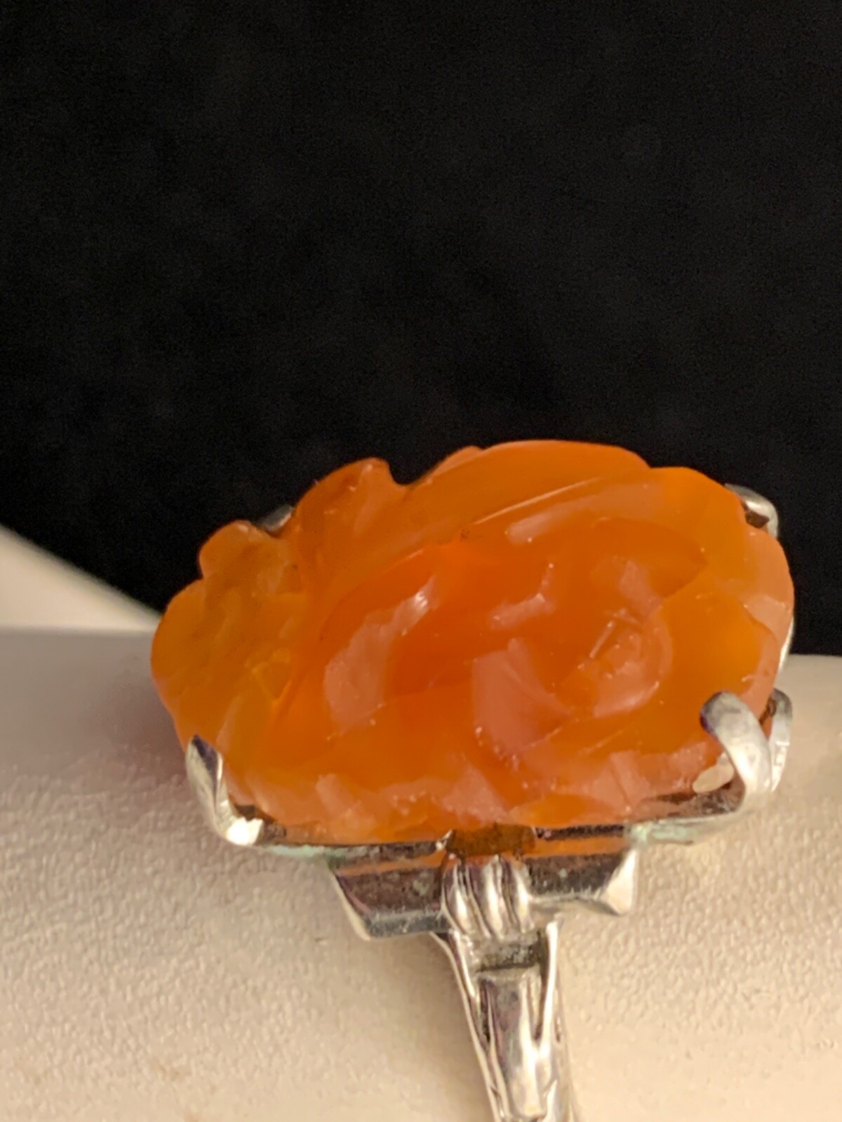 Carved translucent orange jade ring, expandable s… - image 3