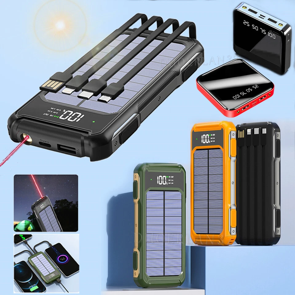 900000mAh солнечной энергии банк 4 USB резервный внешний аккумулятор беспроводное быстрое зарядное устройство - Изображение 3 из 4