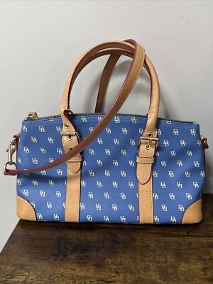 Dooney Bourke Handbag Blue/Tan Leather Monogram Logo