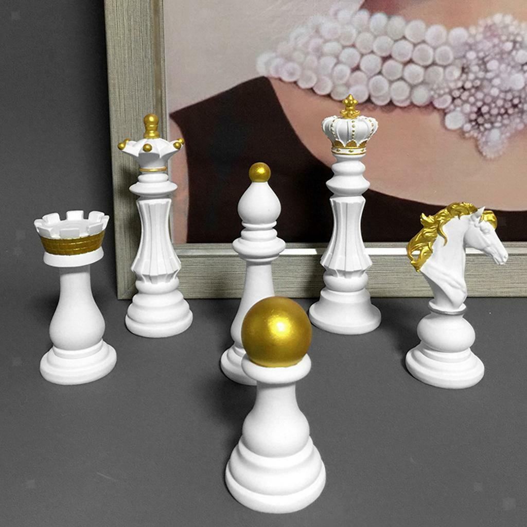 White With Gold Chess Pieces Statue Figurine Home Decor Art Desk Table |  Ebay