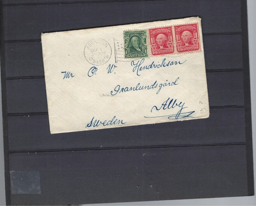 USA-COVER-1908-RATE TO GERMANY-MIXED FRANKING-ABERDEEN TO SWEDEN-F-#505
