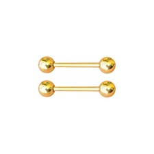14k Solid Yellow Gold 14G Straight Nipple Rings Tongue Barbells Sold as Pair
