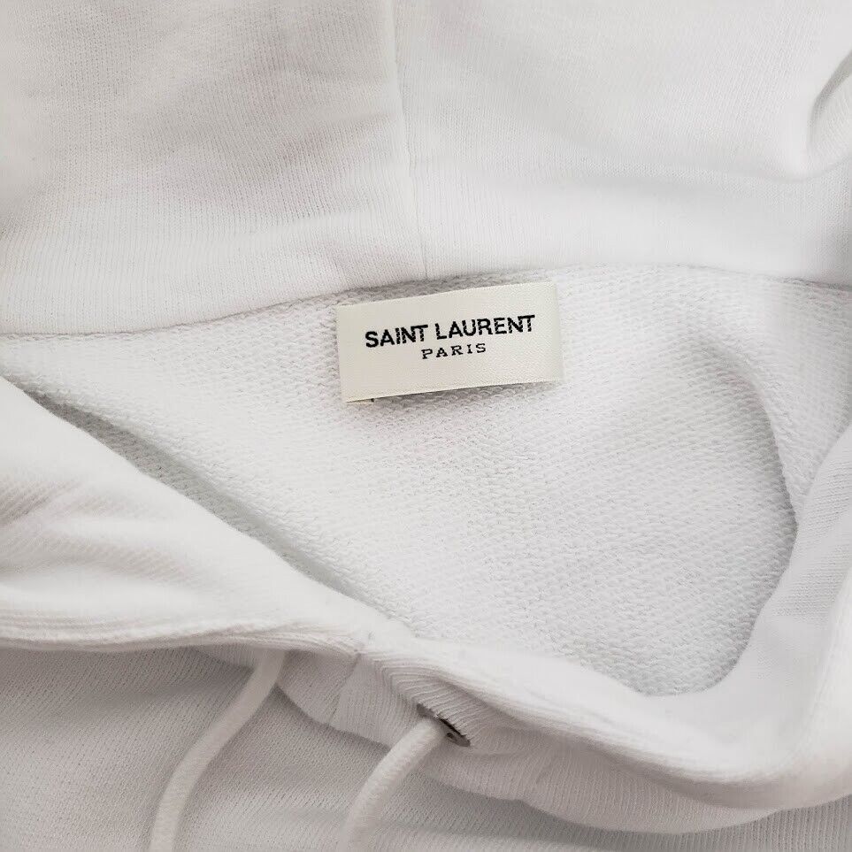 Maglione con cappuccio logo Saint Laurent piccolo cotone bianco nuovo con etichetta 850€