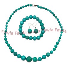 Natural 6-14mm Green Turquoise Round Gems Beaded Necklace Bracelet Earrings Set