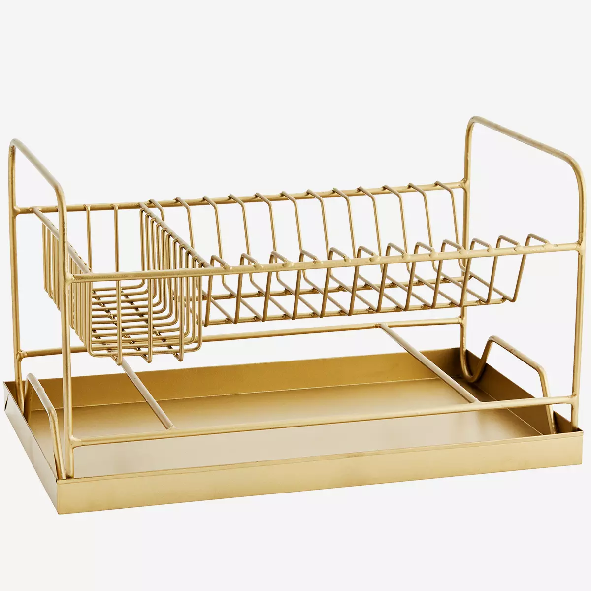 Low Antique Brass Gold Dish Rack with Tray, Metal Wire Washing Up Plates  Drainer