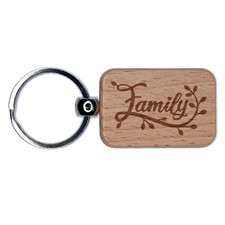 Family Tree Branch Motif Engraved Wood Rectangle Keychain Tag Charm