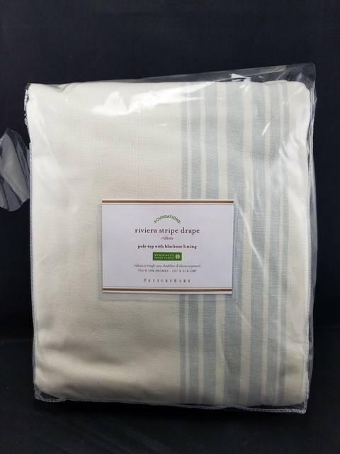 Pottery Barn Porcelain Blue Riviera Stripe 108 Blackout Curtain