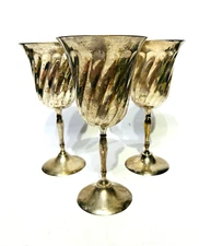 Set Of 3 Vintage Leonard EPNS Silver plated  Spiral Goblet  7.5" Tall India