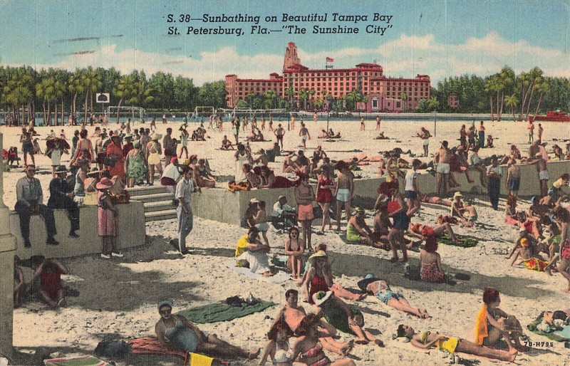 St. Petersburg, Florida Postcard Sunbathing Tampa Bay  Postmark 1954     Q1