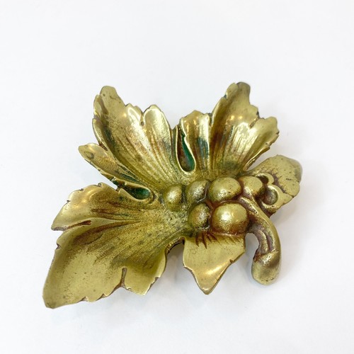 Vintage Solid Brass Gold Grape Leaf Footed Ashtray/Trinket Dish Autumn