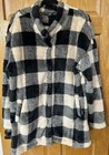 Women Sherpa Jacket Open Snap Front Fleece Plaid Shacket Soft Black & Cream XXL — photo 1