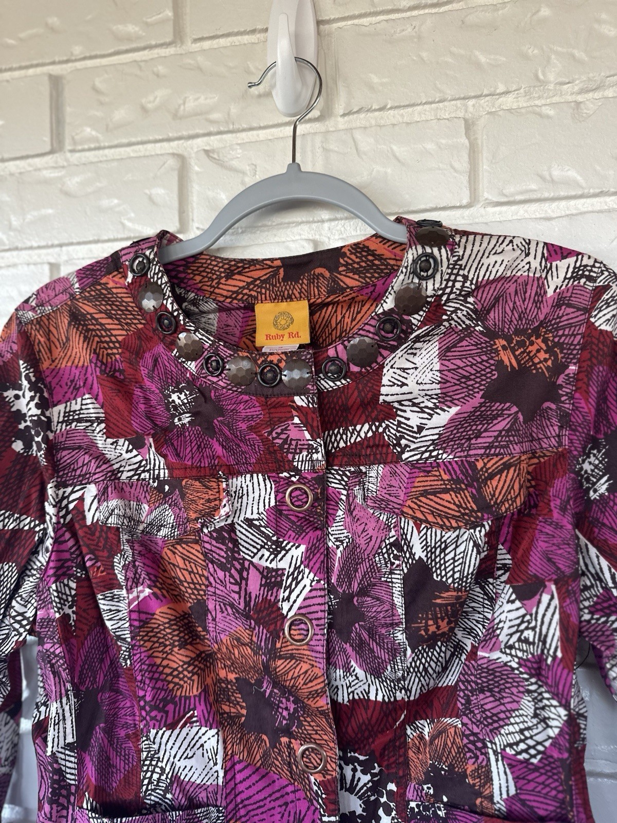 Ruby Rd Floral Patchwork Button Front Jacket Top … - image 8