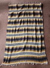 Traditional Mexican Blanket Striped Gold Black White 3.5  x5.5  Yoga Picnic Throw