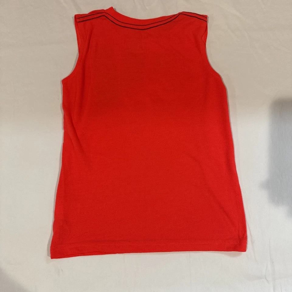 Adidas Sleeveless Shirt Kids Size 7 The Go-To Tee Orange, Center Logo - Image 4 of 4