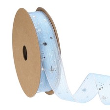 Organza Star Ribbon Wired 1 Inch Wide 20 Yards Blue