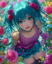 Hatsune Miku With Teal Twin Tails Among Bright Pink Roses/680121016
