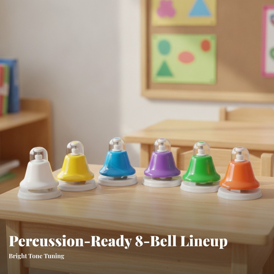 8 Pieces Hand Bell with Push-Button Teaching Percussion Bells Compact ...