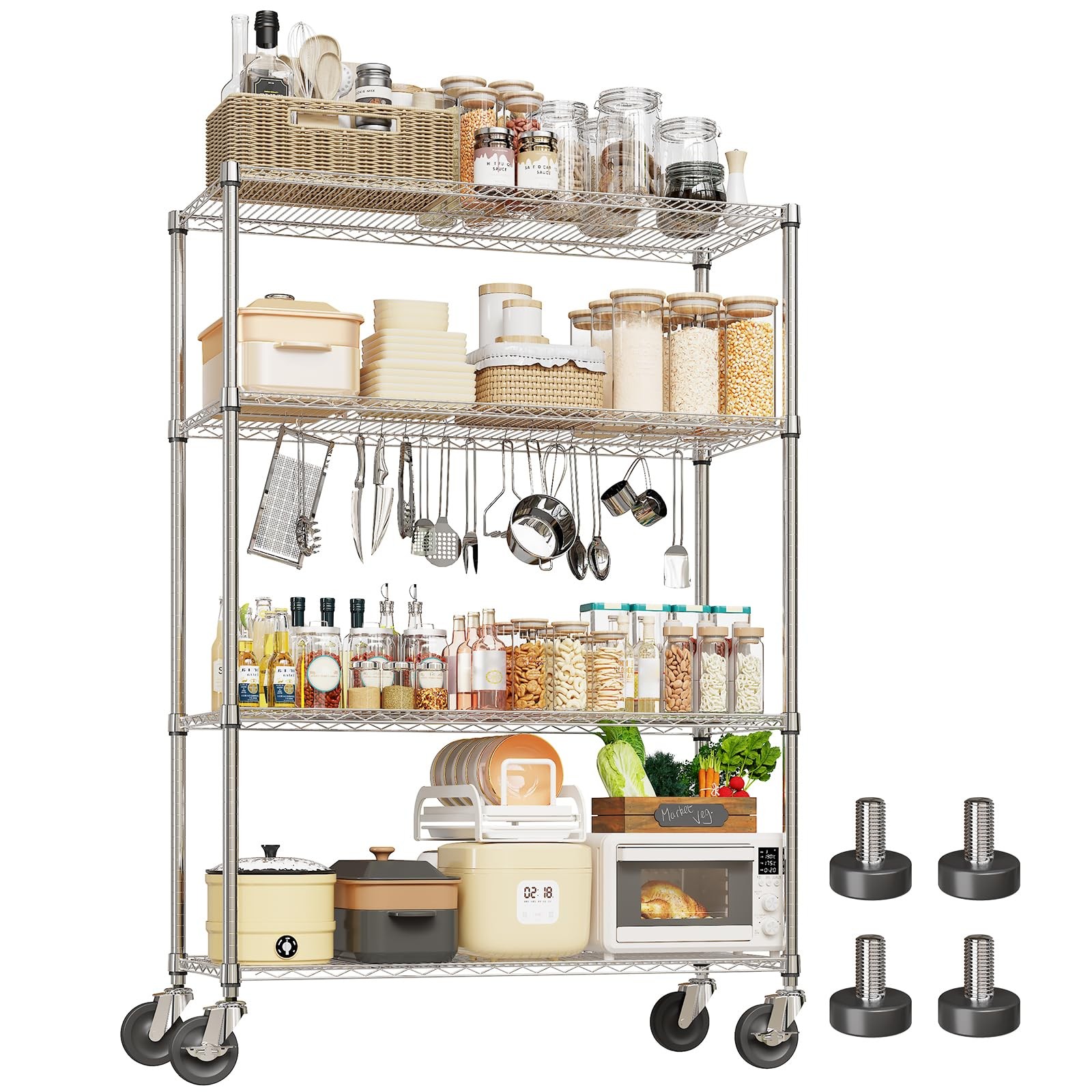 Garvee 4-tier 1760Lbs Wire Shelving Unit Wheels Adjustable For Kitchens Garages