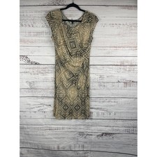 Lafayette 148 New York Dress Women's Size M Beige Black Geometric Sheath Ruched