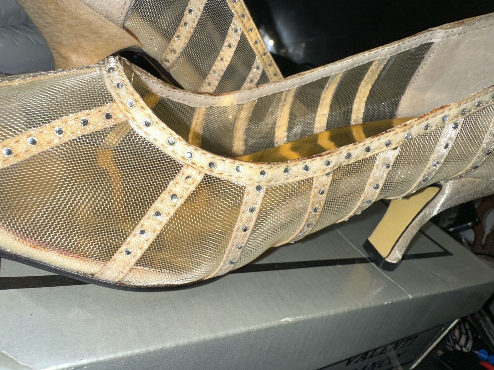 Valenti Franco Sally-3 Champagne Mesh Sequin Heels Size 9M image 7