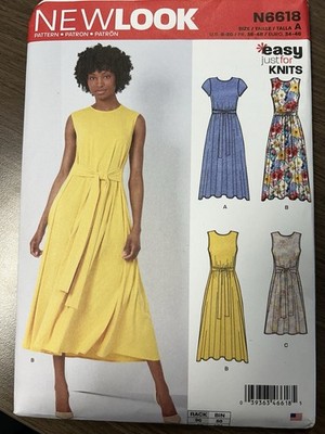 New Look Pattern N6618 Easy Flattering Dress Modest For Knits 8-20 Uncut Uncut