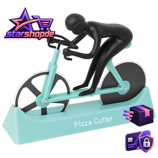 Pizzaschneider Fahrrad Edelstahl Mit Halter Hellblau KüChenzubehöR Geschenk-image