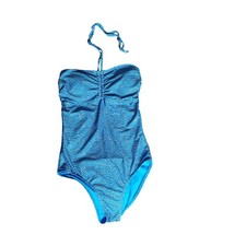 Next Swimsuit 12 Blue Patterned Halter Neck N...