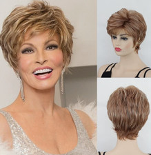 Short Layered Dark Auburn Brown Mix Synthetic Hair Wigs Women Soft Natural