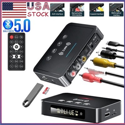 NFC Bluetooth 5.0 Transmitter Receiver Audio Adapter 3 IN 1 Home Stereo FM AUX