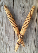 Wood Clap Sticks Aboriginal Primitive Percussion Burnt In Tribal Design