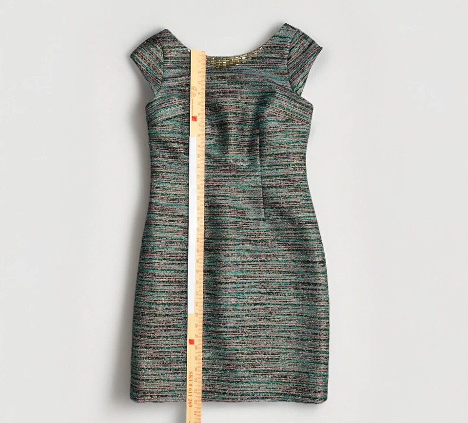 Vestido de tweed vaina hasta la rodilla Laundry By Shelli Segal cuello con cuentas talla 6 nuevo sin etiquetas Foto 4 de 4