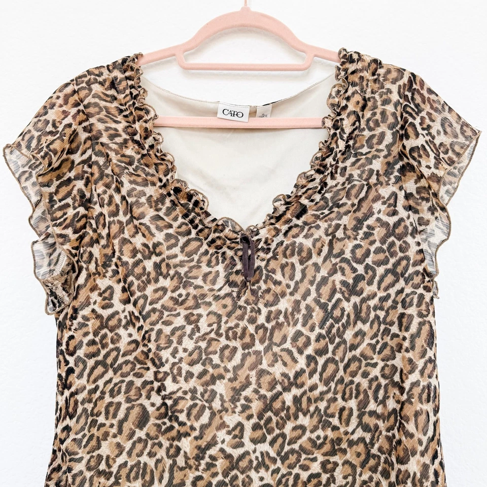 Top para mujer Y2K talla XL estampado de leopardo volantes malla transparente mafia esposa glam rock años 2000 Foto 2 de 4