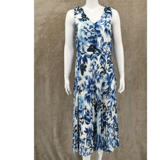 Talbots Dress Womens 10 Blue White Floral Sleeveless Midi Office Church Modest