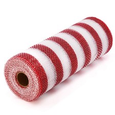 Deco Mesh 10 inch x 10 Yards Each Roll, Set of 2 Red and White Striped Metall...