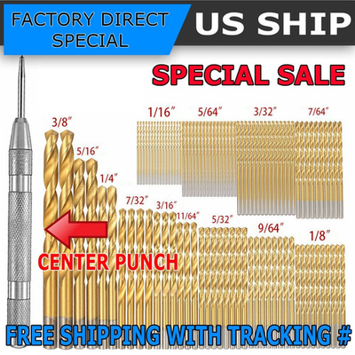 #ad 100PCS Drill Bit Set 1 16quot; 3 8quot; HSS Titanium Multi Drill Bits Twist Metal Tools $14.95