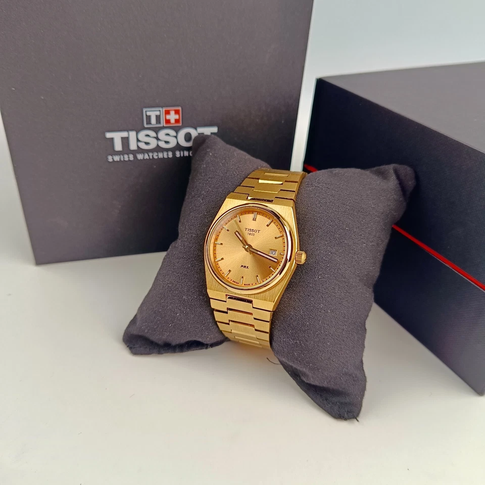 Швейцарские кварцевые часы Tissot PRX 35 мм циферблат цвета шампанского нержавеющая сталь T1372103302100 - Изображение 3 из 4