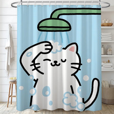 Cute Cat Bath Time Shower Curtain Cute Cartoon Kitten Showering with Bubble  Ho