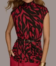 Donna Karan New York Women's Red Belted Mock Neck Top Size L